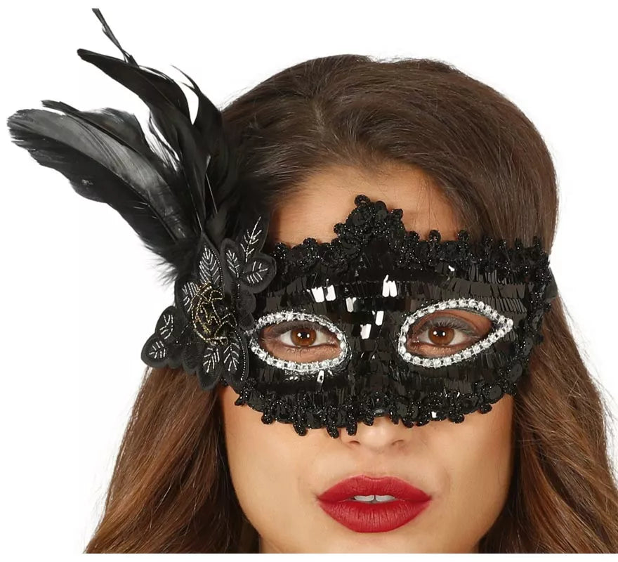 Translation missing: de.Antifaz Negro con Flor y Plumas