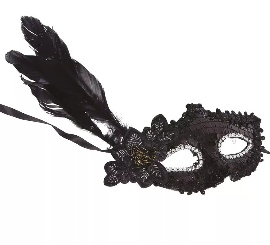 Translation missing: de.Antifaz Negro con Flor y Plumas