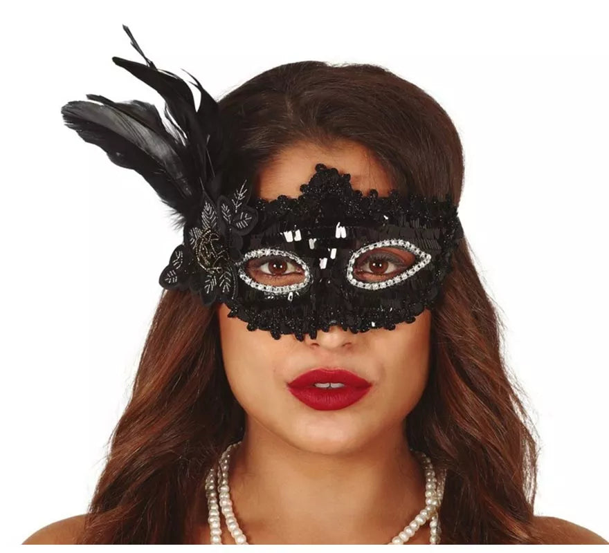 Translation missing: de.Antifaz Negro con Flor y Plumas
