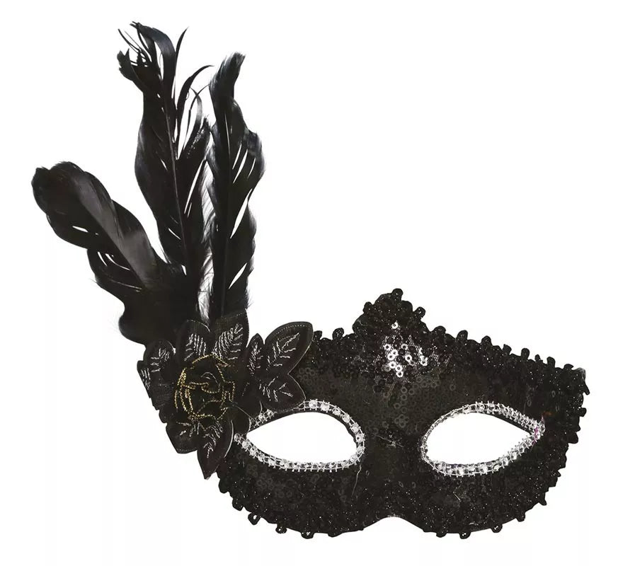 Translation missing: de.Antifaz Negro con Flor y Plumas
