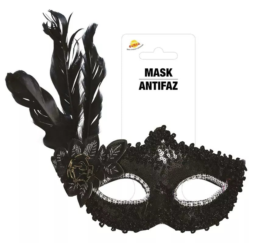Translation missing: de.Antifaz Negro con Flor y Plumas