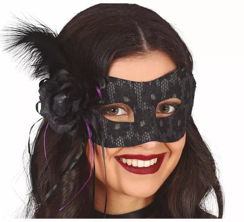 Antifaz Negro con Pluma