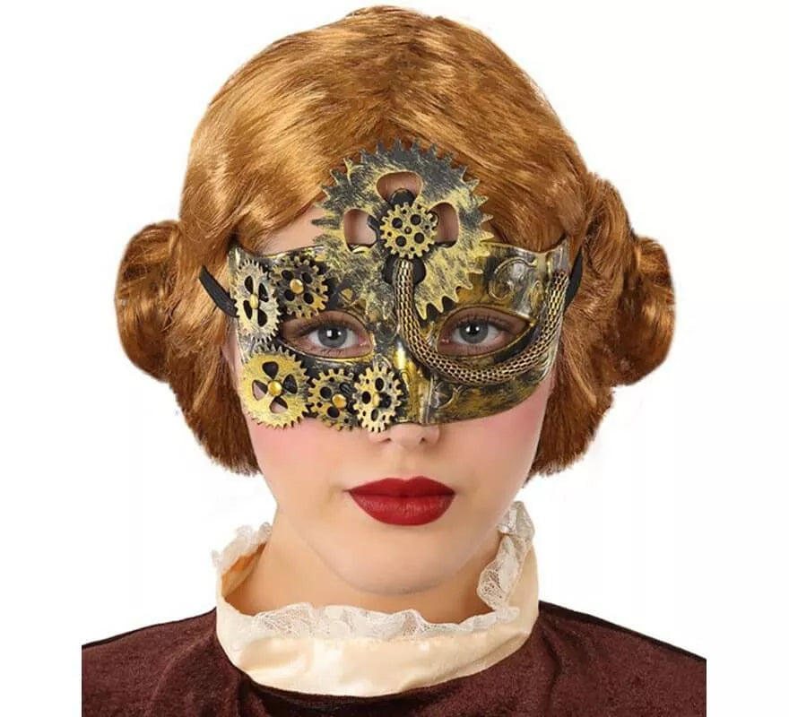 Translation missing: de.Antifaz Steampunk con Engranajes dorados 19x9 cm