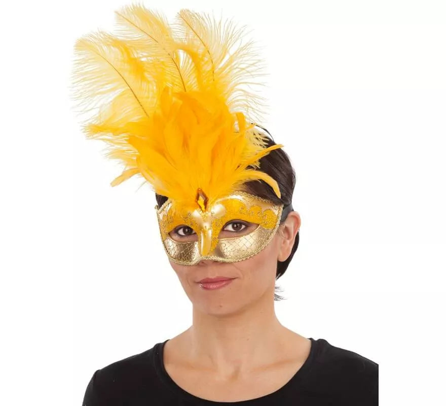 Translation missing: de.Antifaz Veneciano Amarillo con Pluma