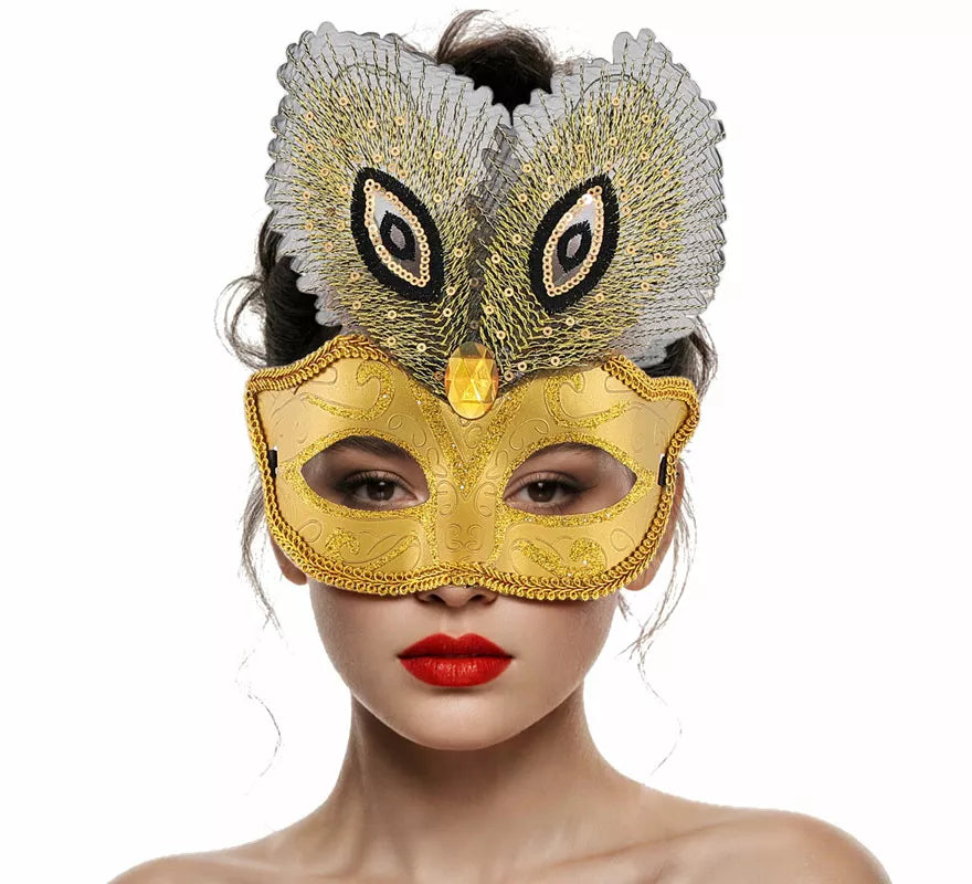 Translation missing: de.Antifaz Veneciano dorado con Plumas