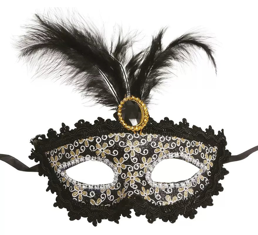 Translation missing: de.Antifaz Veneciano negro con pluma