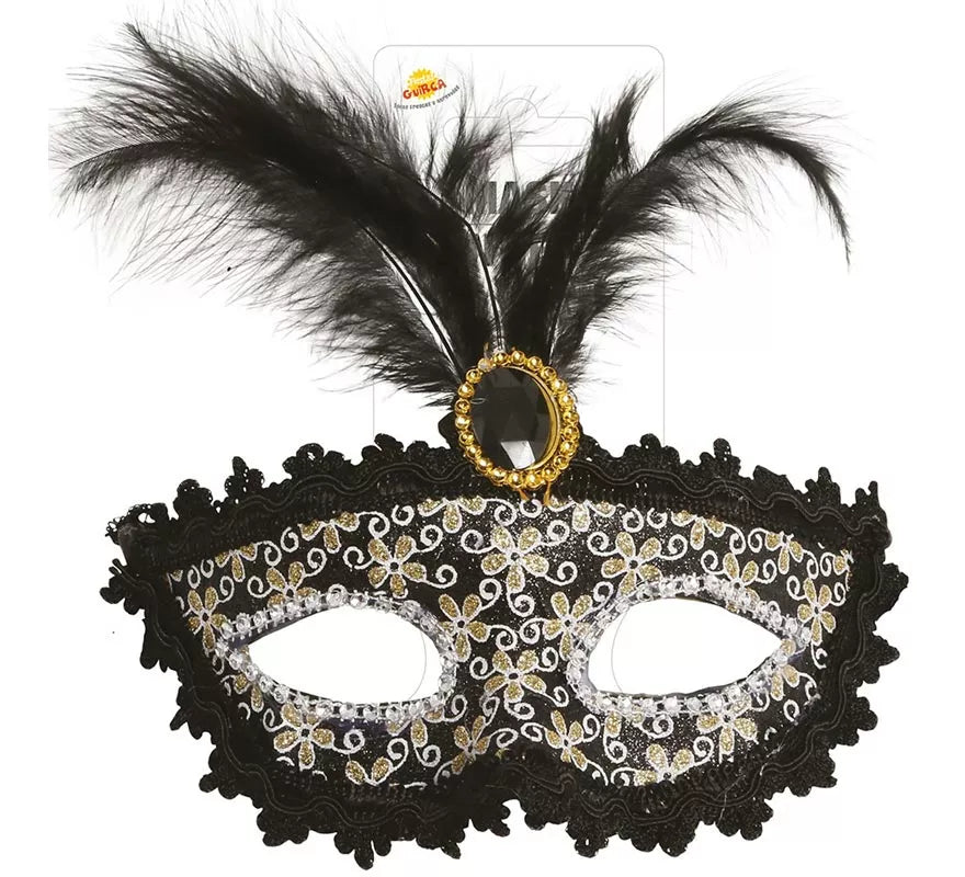 Translation missing: de.Antifaz Veneciano negro con pluma