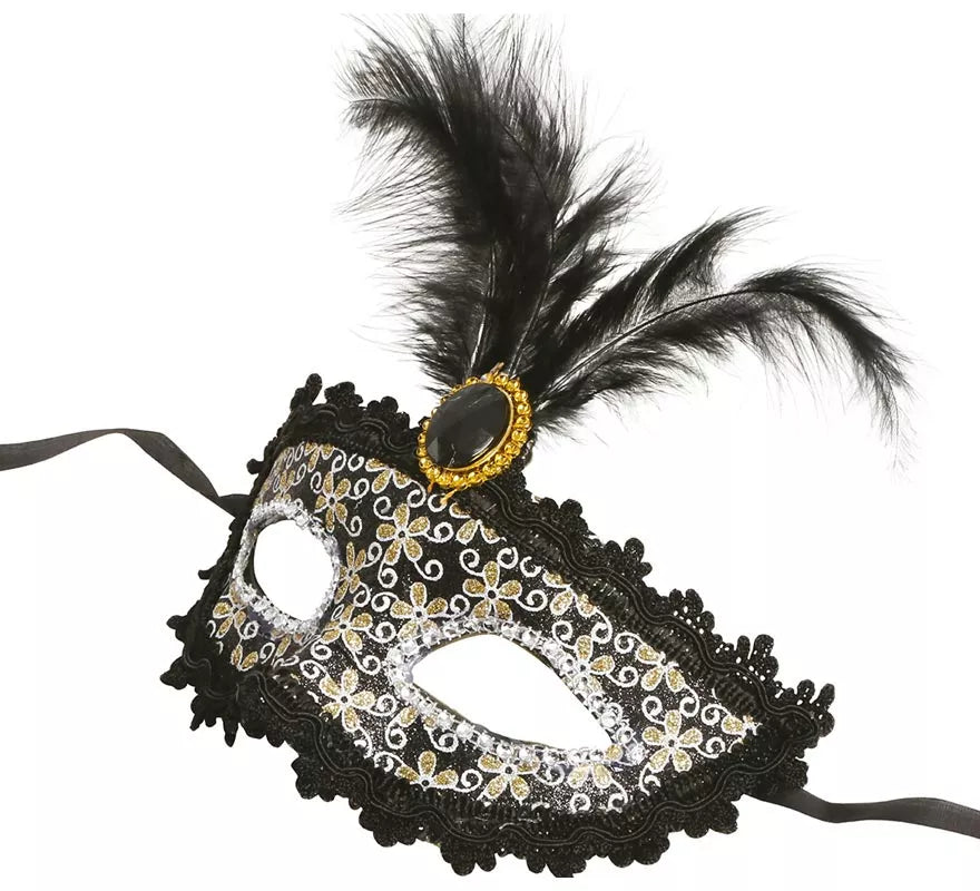 Translation missing: de.Antifaz Veneciano negro con pluma