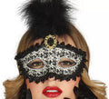 Antifaz Veneciano negro con pluma