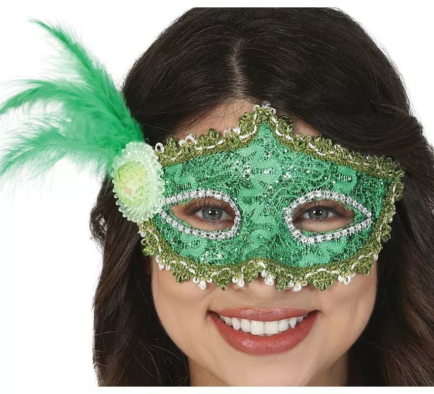 Translation missing: de.Antifaz Verde con Pluma