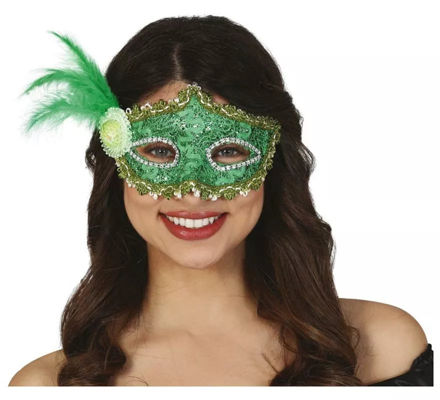 Translation missing: de.Antifaz Verde con Pluma