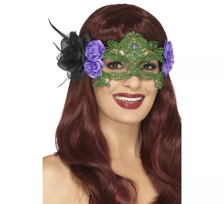 Translation missing: de.Antifaz verde del Día de los muertos con rosas