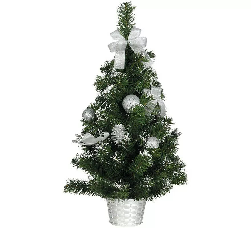 Translation missing: de.Árbol de Navidad Decorado Plata Nevado de 60 cm con Maceta