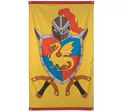 Gelbe Mittelalterfahne mit Schild 150 x 90 cm