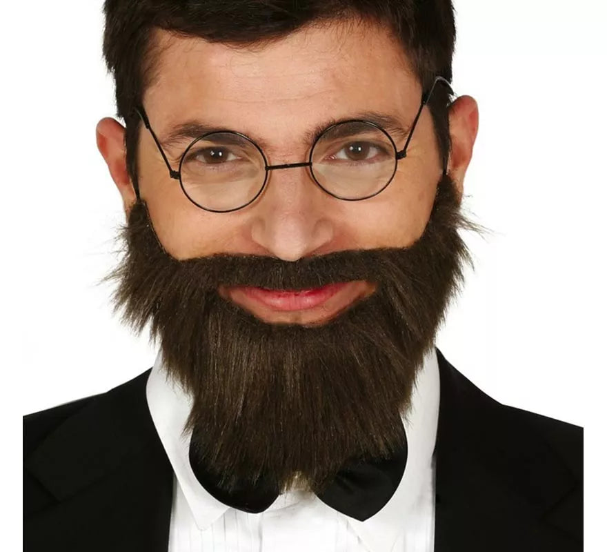 Barba y Bigote Castaña con Goma Elástica