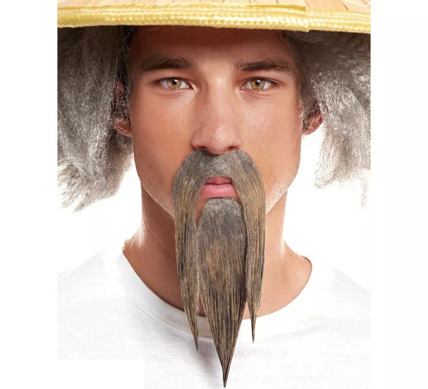 Bigote y Barba Gris Asiático