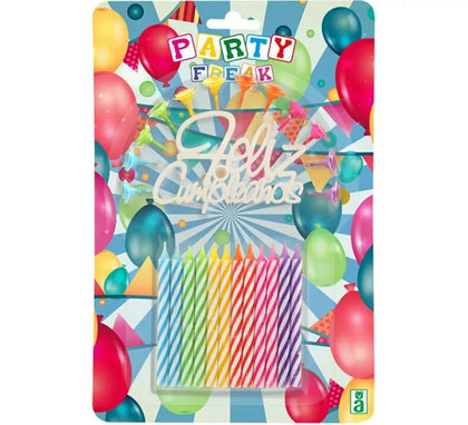 Blíster de 12 Velas Feliz cumpleaños Multicolor