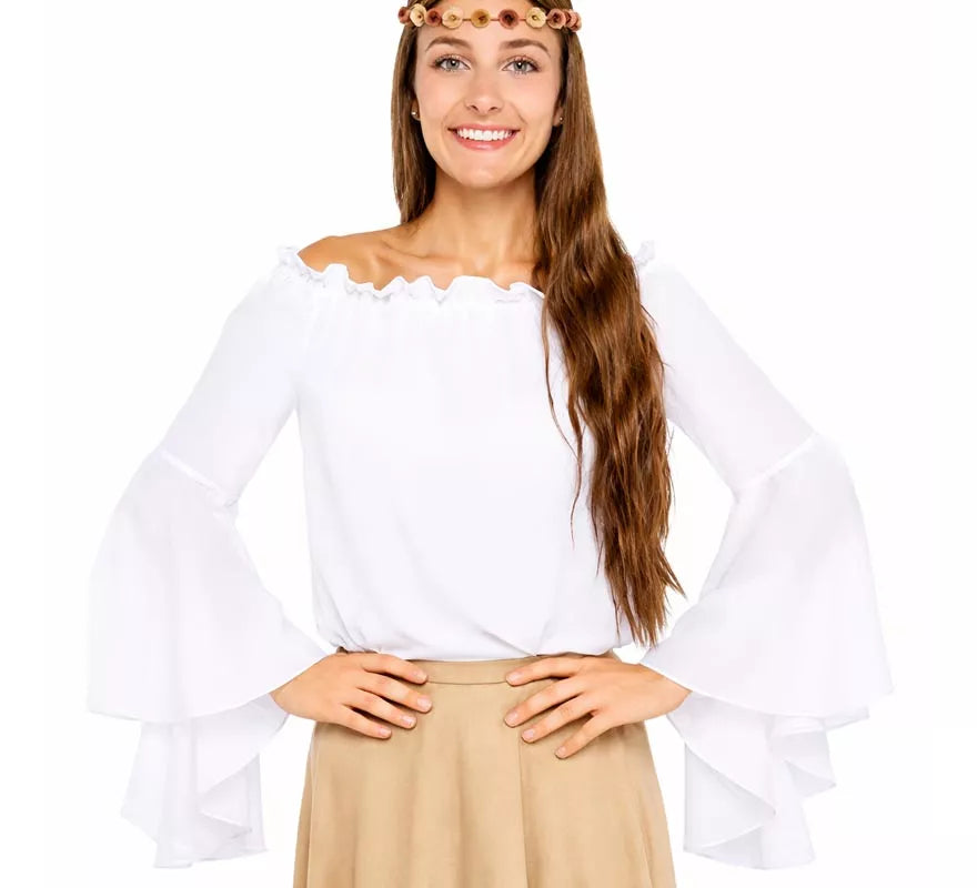Translation missing: de.Blusa Medieval blanca con Volantes para mujer