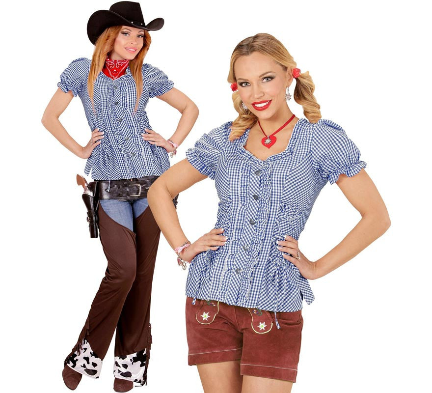Translation missing: de.Blusa Vaquera o Bávara a cuadros azul para mujer