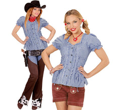 Blau karierte Jeans oder Trachtenbluse für Damen