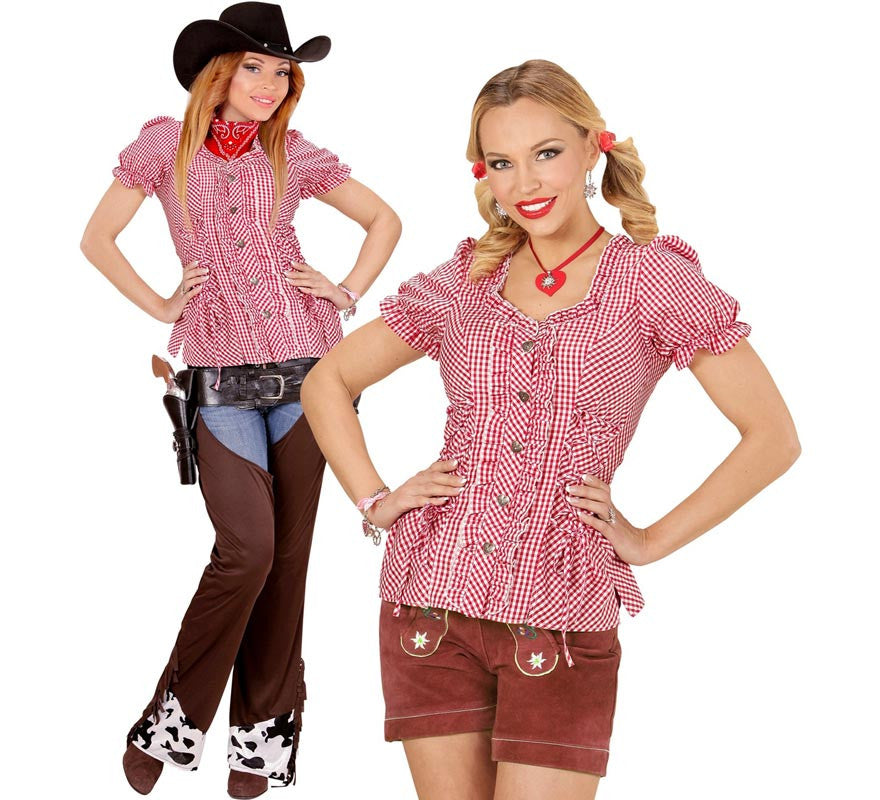 Translation missing: de.Blusa Vaquera o Bávara a cuadros roja para mujer