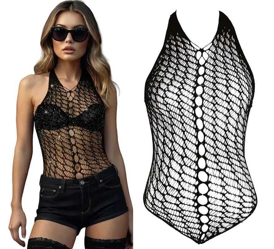 Translation missing: de.Body de Rejilla negro con Pedrería para mujer