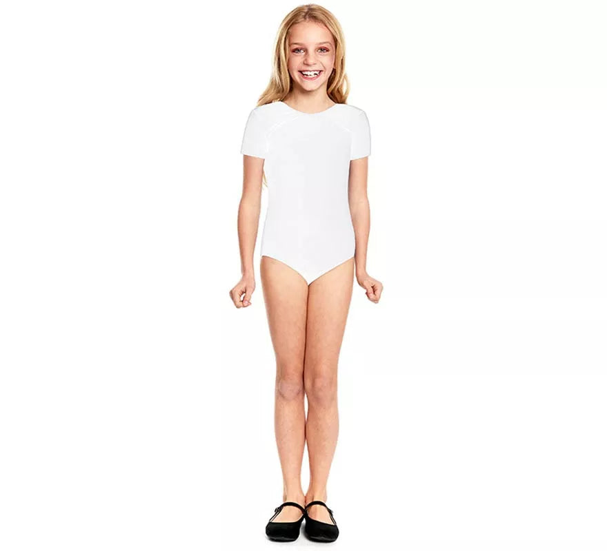 Translation missing: de.Body o Maillot Ballet blanco manga corta para niña