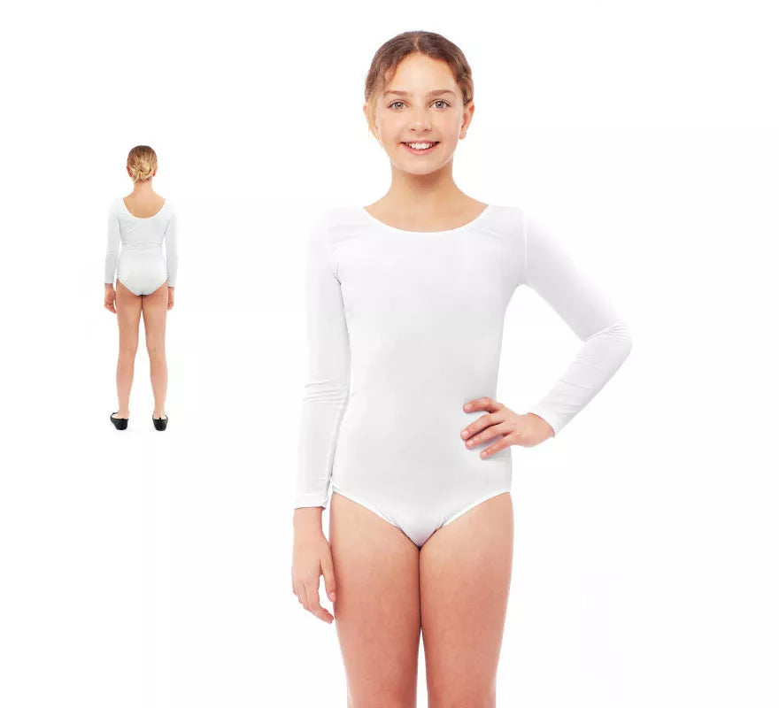 Body o Maillot blanco manga larga para niña