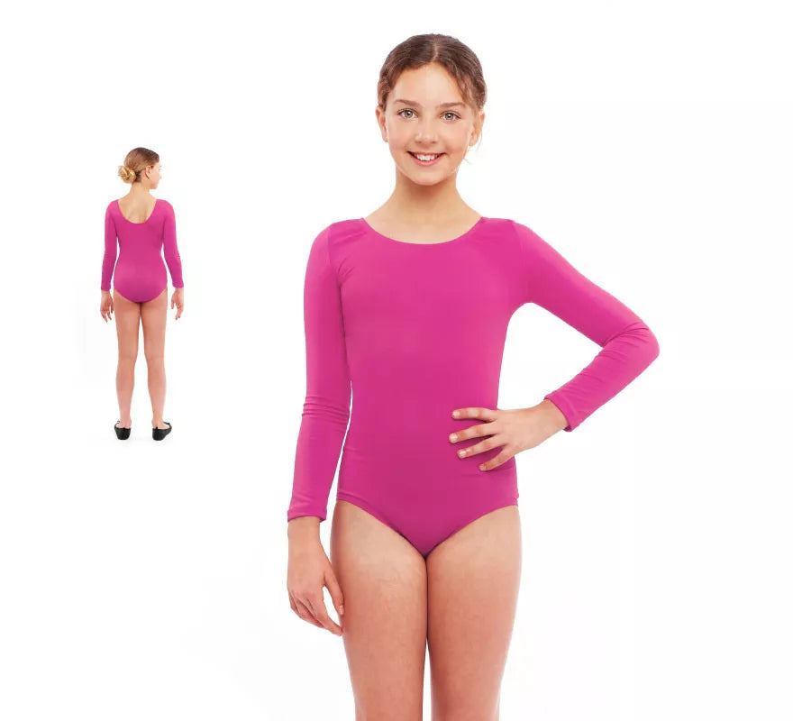 Translation missing: de.Body o Maillot fucsia manga larga para niña