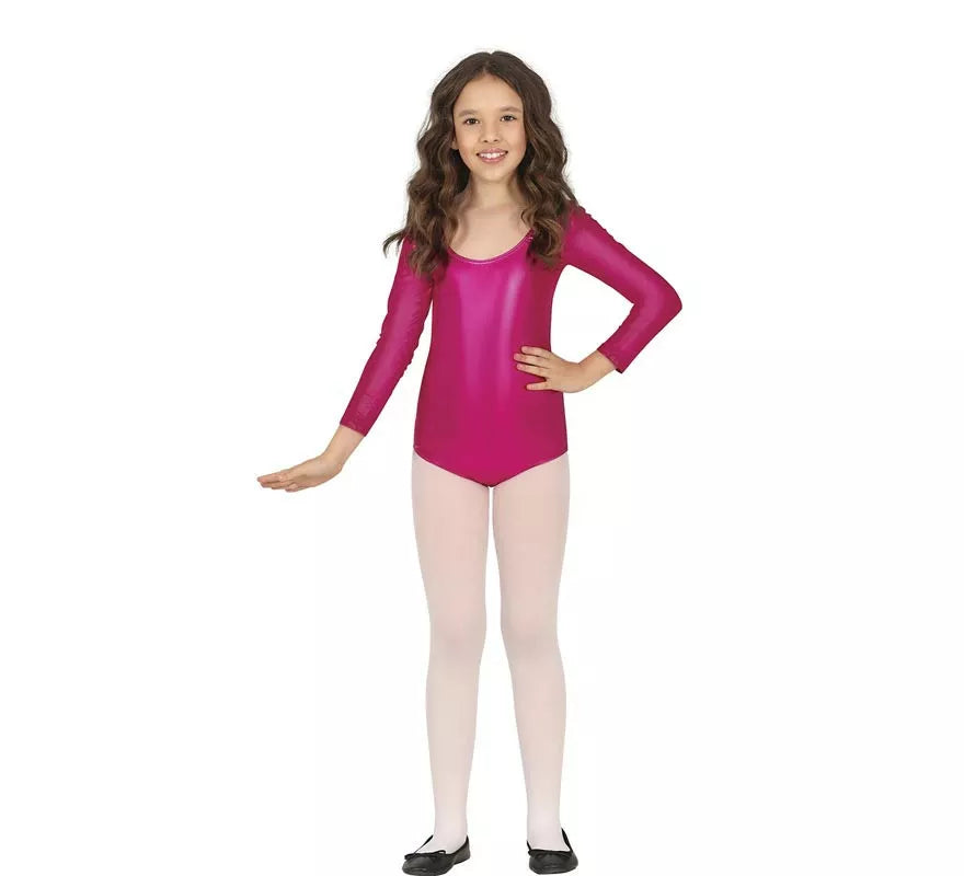 Translation missing: de.Body o Maillot Fucsia Metalizado manga larga para niños