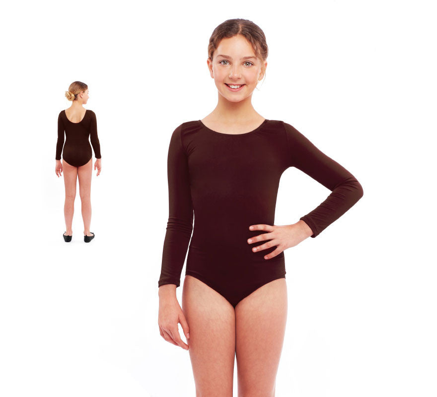 Translation missing: de.Body o Maillot marrón manga larga para niña