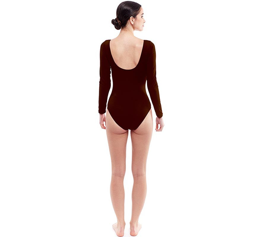 Body o Maillot marrón oscuro manga larga para mujer