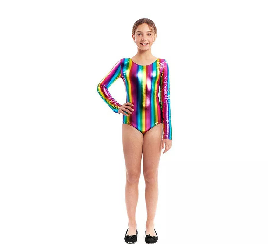 Translation missing: de.Body o Maillot multicolor metal manga larga para niña
