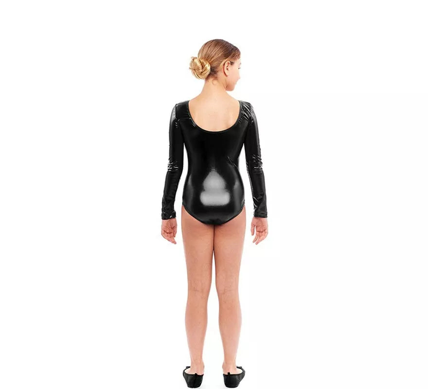 Body o Maillot negro metal manga larga para niña