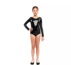 Langärmliger Body oder Jersey aus schwarzem Metall für Mädchen