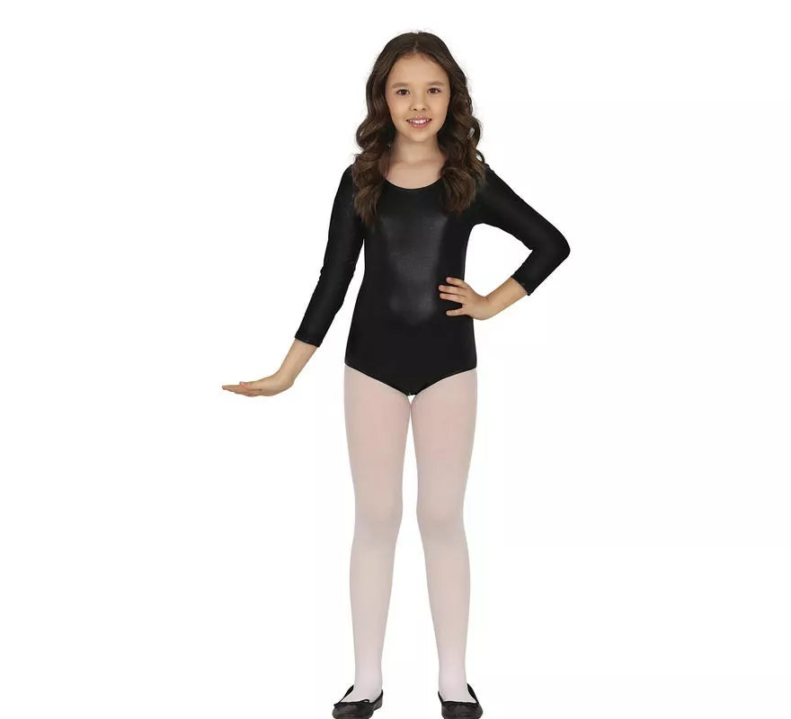 Translation missing: de.Body o Maillot Negro Metalizado manga larga para niños