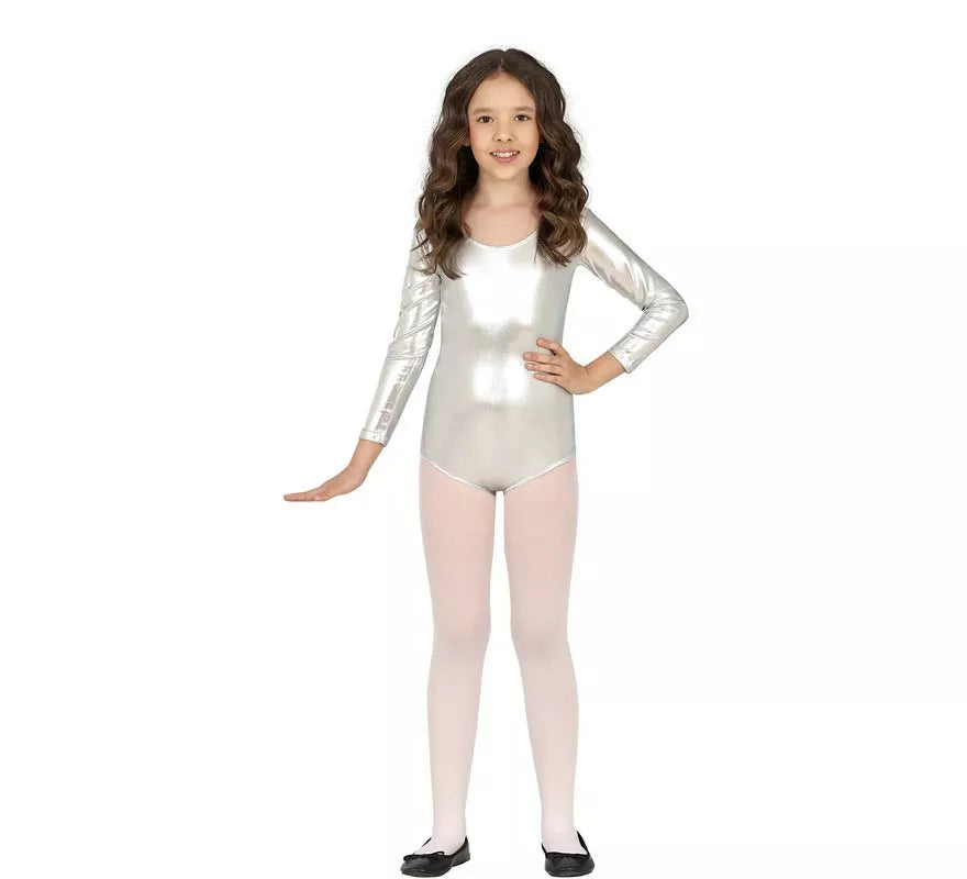 Translation missing: de.Body o Maillot Plata Metalizado manga larga para niños