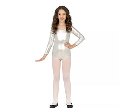 Metallic-Silber-Langarm-Body oder Trikot für Kinder