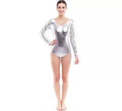 Silberner Langarm -Body oder Maillot für Damen
