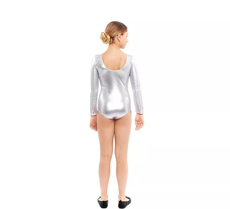 Translation missing: de.Body o Maillot plateado manga larga para niña