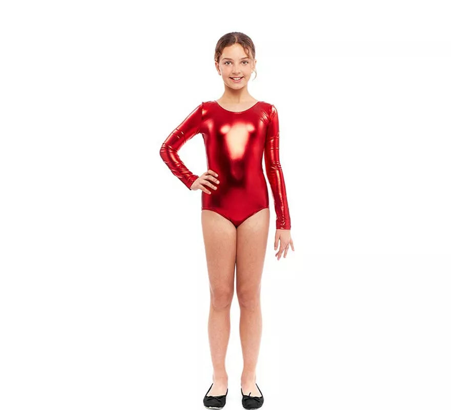 Translation missing: de.Body o Maillot rojo metal manga larga para niña