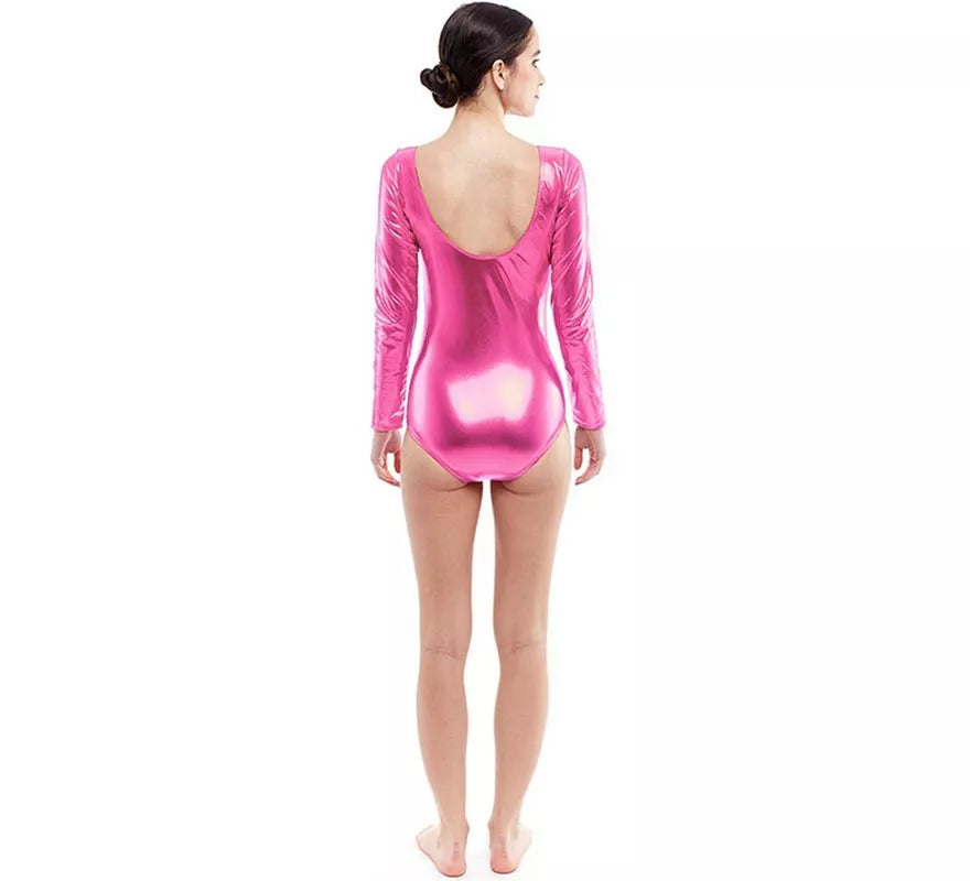 Body o Maillot rosa metal manga larga para mujer