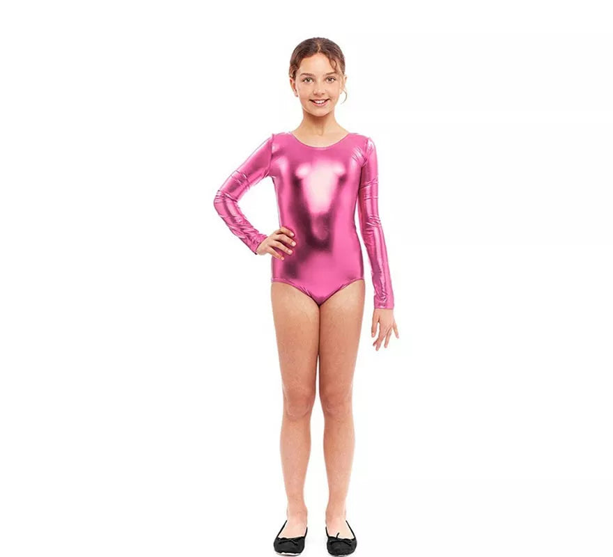 Translation missing: de.Body o Maillot rosa metal manga larga para niña