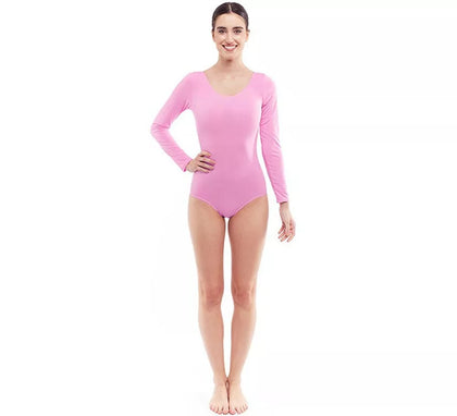 Body o Maillot rosa suave manga larga para mujer