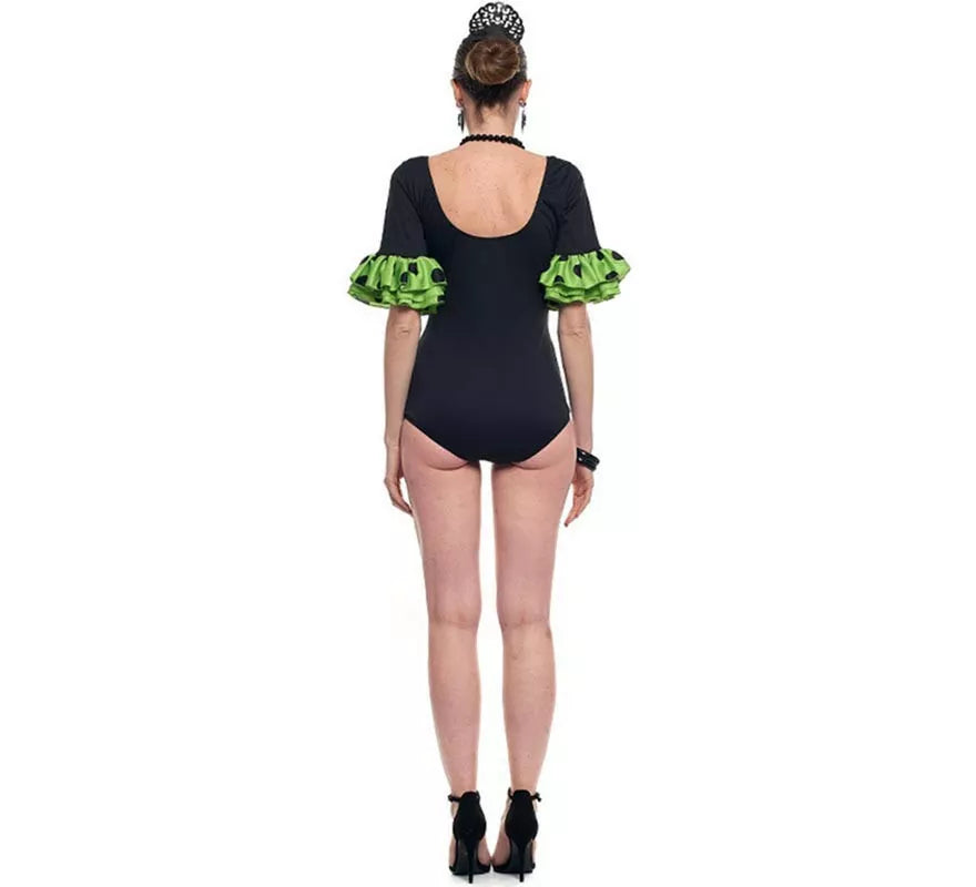 Translation missing: de.Body o maillot Sevillana con Volante Lunar negro y verde para mujer