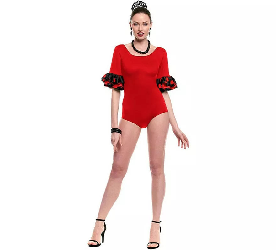 Translation missing: de.Body o maillot Sevillana con Volante Lunar rojo para mujer