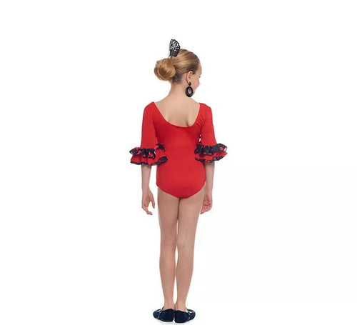 Body o maillot Sevillana con Volante Lunar rojo para niña