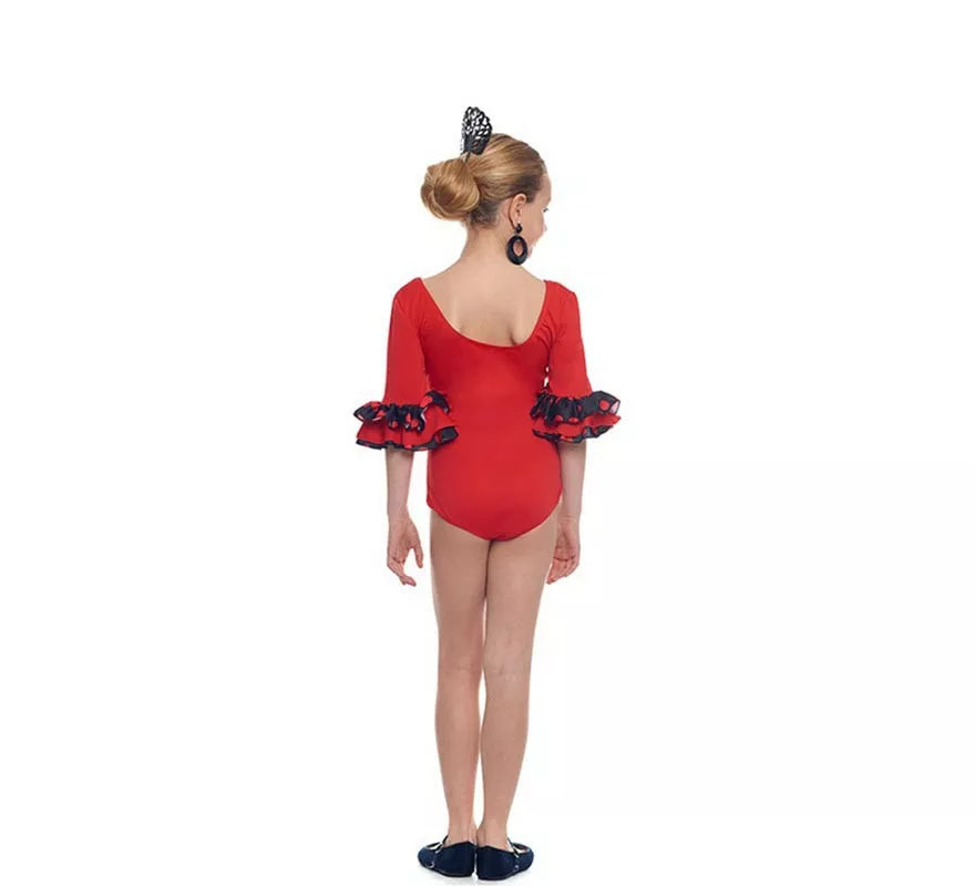 Translation missing: de.Body o maillot Sevillana con Volante Lunar rojo para niña