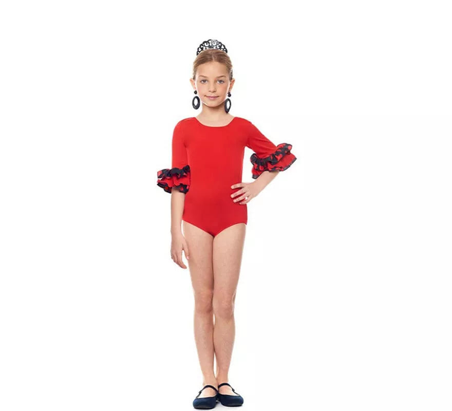 Translation missing: de.Body o maillot Sevillana con Volante Lunar rojo para niña
