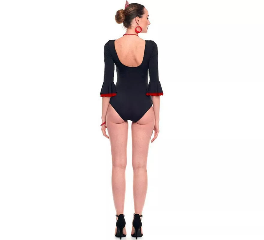 Translation missing: de.Body o maillot Sevillana con Volante negro y rojo para mujer